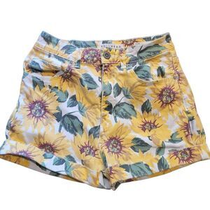 Bullhead Denim Shorts Women's 26 Yellow Sunflower Print Mom High Rise